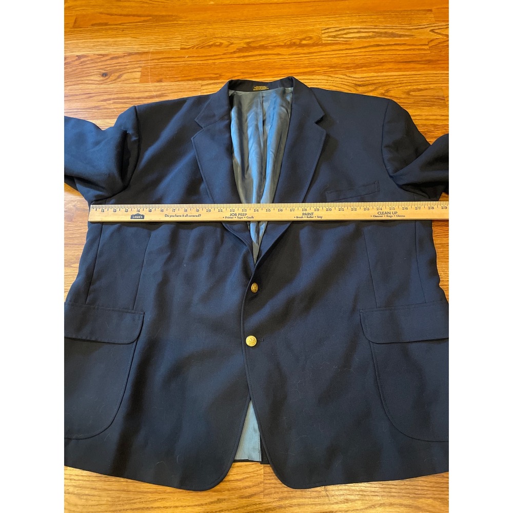 Stafford Mens Blazer 56R Navy Blue Worsted Wool Gold Button Sport Coat Jacket - Picture 7 of 9